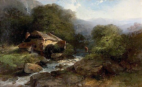 Welsh Landscape with a Watermill, , Henry Bright