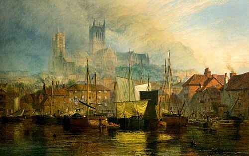 Lincoln Cathedral from Brayford, 1867, Henry Dawson