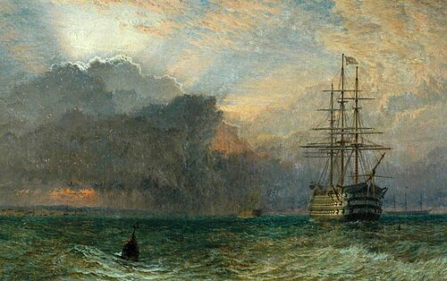 A Stormy Sunset: The Guardship, 1875, Henry Dawson