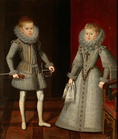 Infant Carlos (1607-1632) mit seiner Schwester, Infantin Maria Anna (1606-1646), Bildnis in ganzer F, 1612, Bartolomé González y Serrano