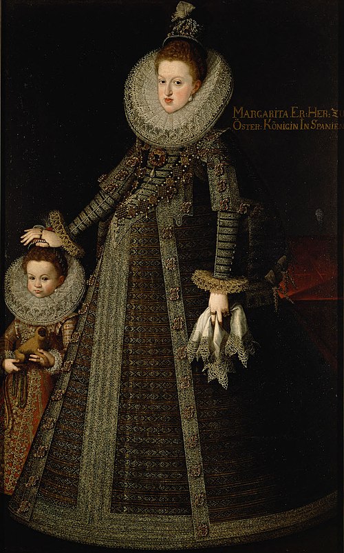 Erzherzogin Margarete (1584-1611), Königin von Spanien mit einem Kind, das ein Löwenäffchen hält, 1606, Bartolomé González y Serrano