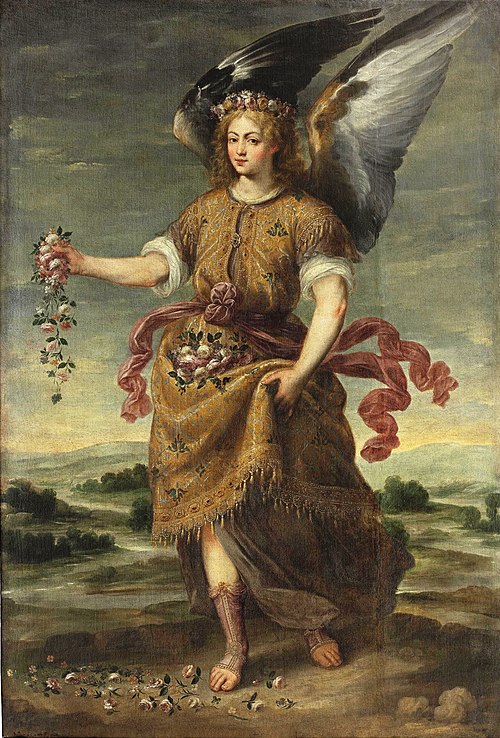 The Archangel Baraquiel scattering flowers, 1601, Bartolomé Román