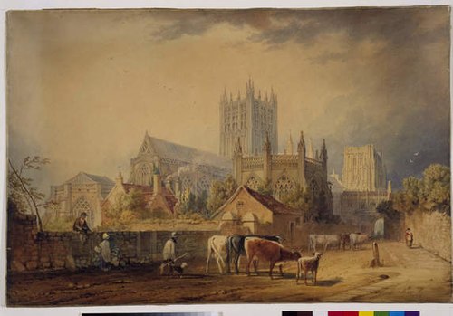 Wells Cathedral from the North East, 1848, Henry Gastineau