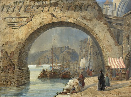 Ehrenbreitstein from the Moselle Bridge at Coblentz, 1843, Henry C. Gritten