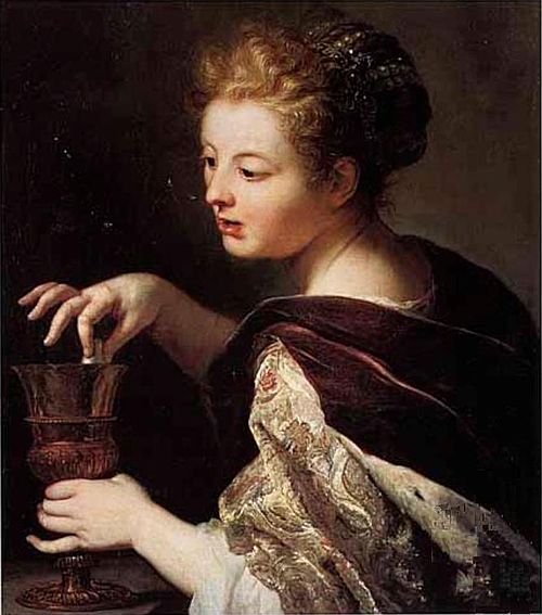 Cleopatra puts a pearl in the wine, 1706, Anthoni Schoonjans