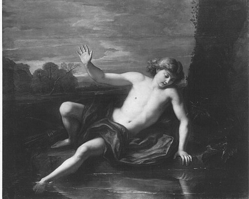 Narcissus admires his reflection in the water, 1690, Anthoni Schoonjans