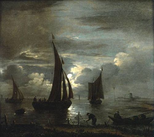 A River Scene by Moonlight, 1650, Anthonie van Borssom