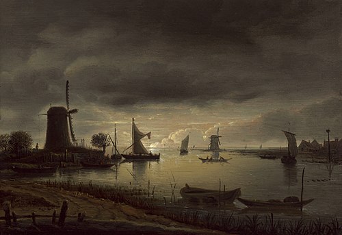 River Scene with Windmill and Boats, Evening, 1645, Anthonie van Borssom
