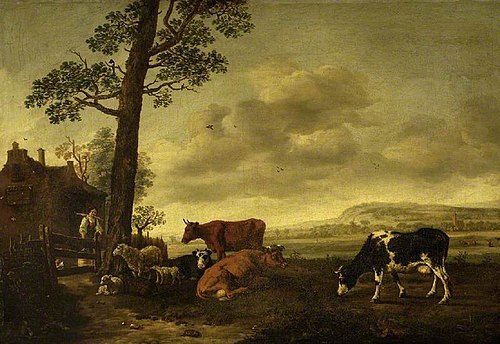 Landscape with cattle, , Anthonie van Borssom