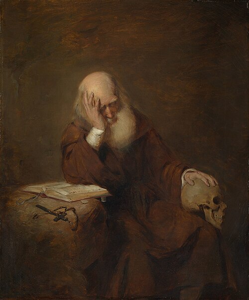 An Anchorite Reflecting on Death, 1840, Henry Nelson O'Neil