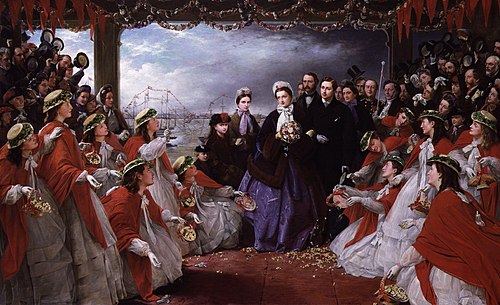 The Landing of HRH The Princess Alexandra at Gravesend, 7th March 1863, 1864, Henry Nelson O'Neil