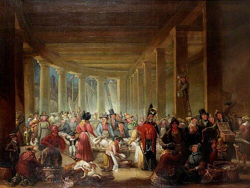 The Old Fish Market, Sandhill, Newcastle upon Tyne, 1828, Henry Perlee Parker