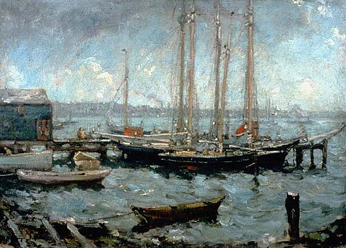 Ships in Harbor, Noank, 1906, Henry Ward Ranger