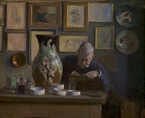 Arkitekten Thorvald Bindesbøll i sin arbejdsstue, 1891, Ludvig Find