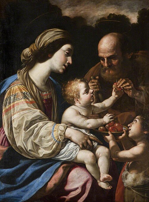 Holy Family with the Infant John the Baptist offering Fruit, 1640, Simone Cantarini