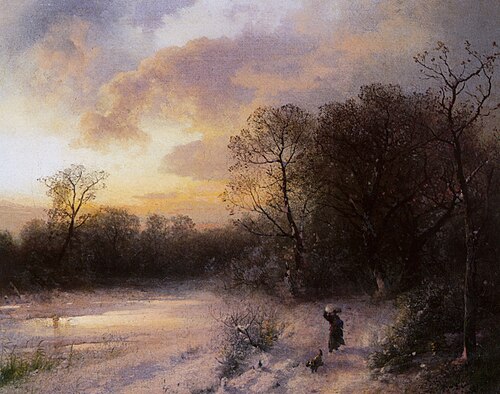 Daybreak on a Snowy Morning, 1850, Hermann Ottomar Herzog