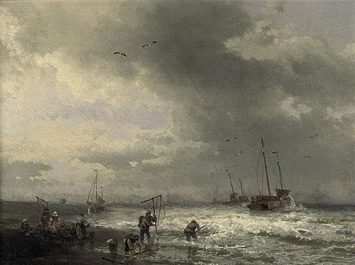 Fishermen on the Beach, 1850, Hermann Ottomar Herzog