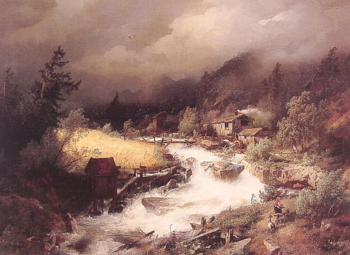 The Old Water Mill, 1857, Hermann Ottomar Herzog