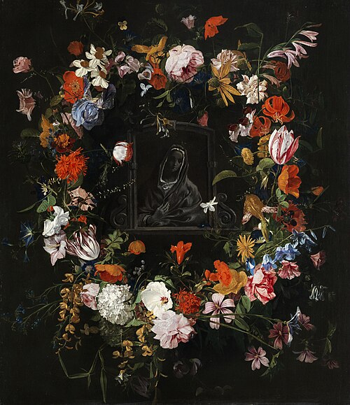 Madonna in a flower garland, 1650, Hieronymus Galle l'ancien