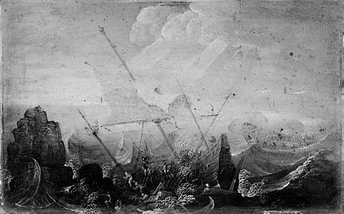 Shipwreck against a Rock, , Cornelis Claesz van Wieringen