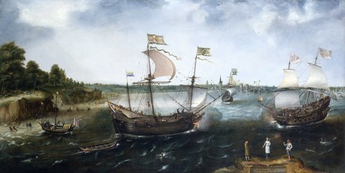 A Dutch Merchantman Attacked by an English Privateer, off La Rochelle, 1616, Cornelis Claesz van Wieringen