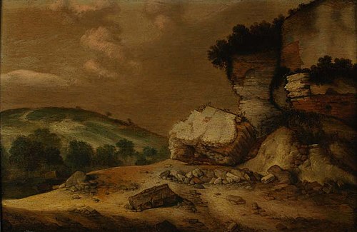 Italiaans landschap met ruïne, 1675, Jacobus Mancadan