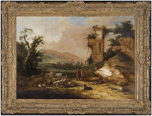 Landschap met rechts begroeide ruïne, 1649, Jacobus Mancadan