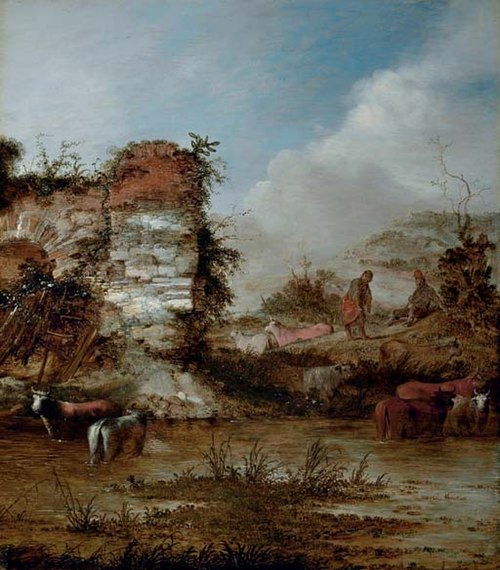 Landscape with Ruins, Shepherds, and Cattle, 1650, Jacobus Mancadan