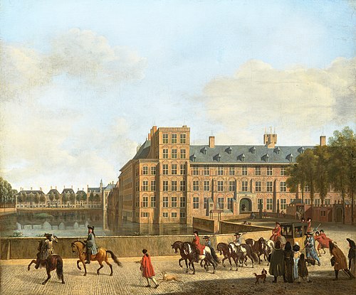 Partie de chasse près de Hofvijver et Binnenhof à La Haye, vue depuis le sud, 1690, Gerrit Berckheyde