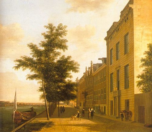 View of the Amstelkade with Amstel 216, 1685, Gerrit Berckheyde