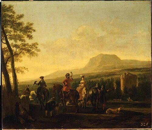 Hunting Scene with a Castle, 1680, Gerrit Berckheyde