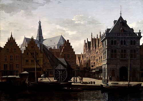 The Haarlem Damstraat seen from the Spaarne, 1698, Gerrit Berckheyde