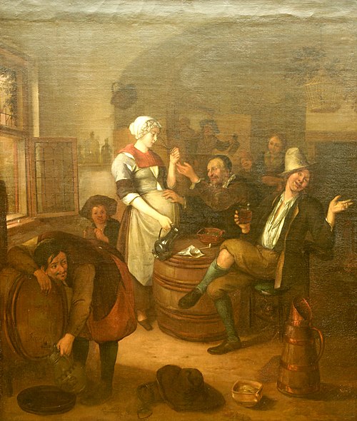 Tavern Interior with a Maidservant and Drinkers, 1680, Richard Brakenburgh
