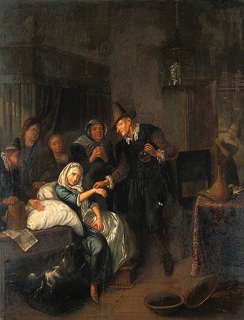 A Medical Practitioner Taking a Girl's Pulse and Holding a Flask of Her Urine, , Richard Brakenburgh