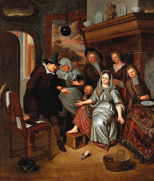 A Surgeon Preparing to Let Blood from the Foot of a Girl, in the Presence of Five Other Figures, , Richard Brakenburgh