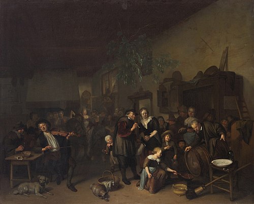 Tavern interior with dancing peasants,, 1690, Richard Brakenburgh