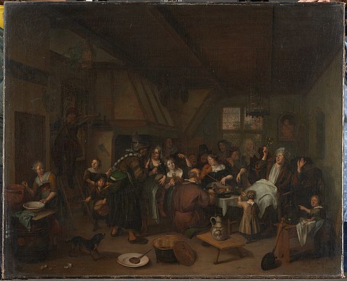Interior with a company celebrating Twelfth Night, the Feast of Epiphany, 1690, Richard Brakenburgh