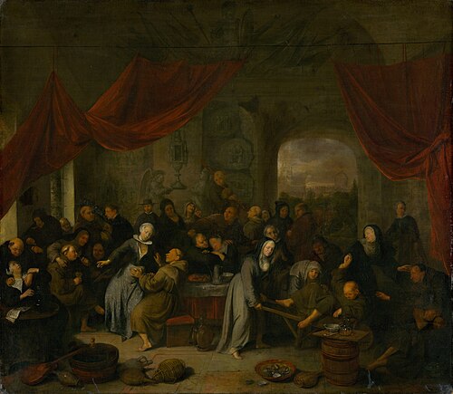 Monk's Entertainment in a Roman Cloister, 1680, Richard Brakenburgh