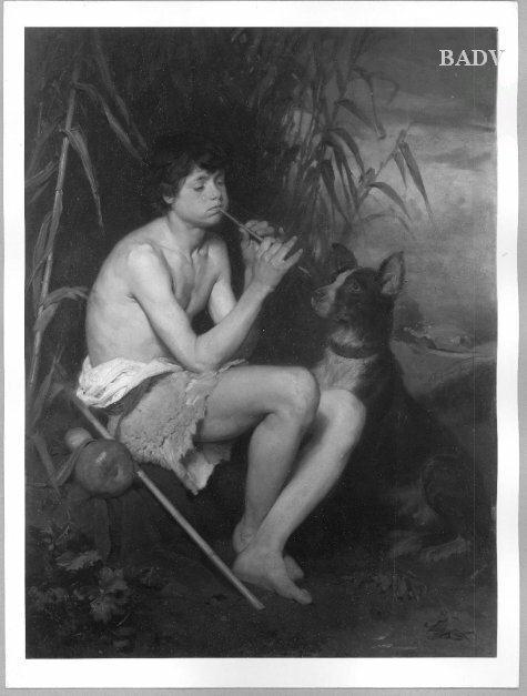 Young shepherd with dog, 1878, Franz Xaver Simm