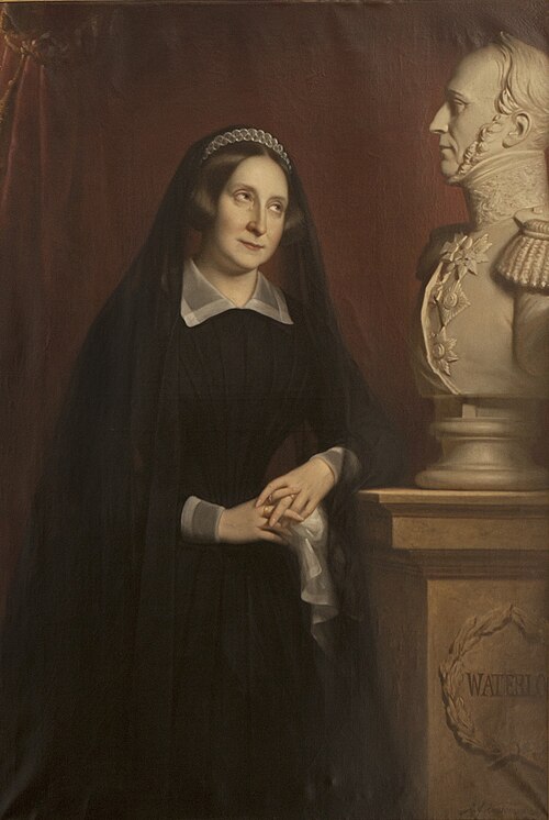 Queen Anna Paulowna  as a widow, next to the bust of her husband King William ll., 1852, Jan Adam Kruseman