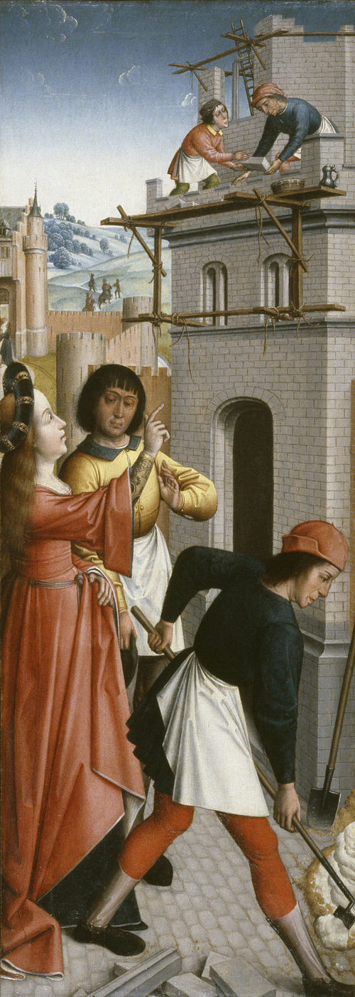 St. Barbara Directing the Construction of a Third Window in Her Tower, 1500, Maître de l'Abbaye d'Affligem