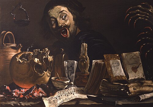 scena magica con autoritratto, 1636, Pieter van Laer