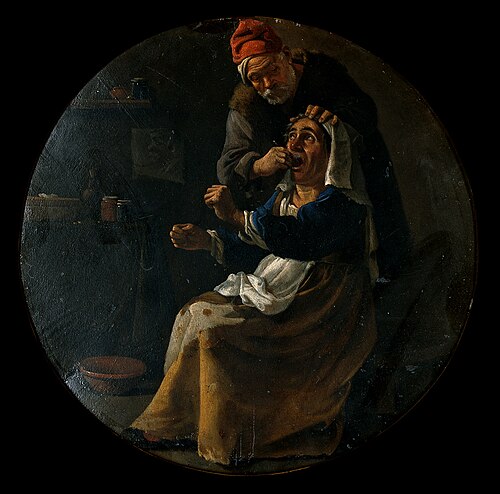 A man extracting a tooth., , Pieter van Laer