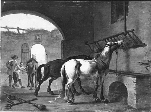 Zwei Pferde im Stall (?), 1620, Pieter van Laer