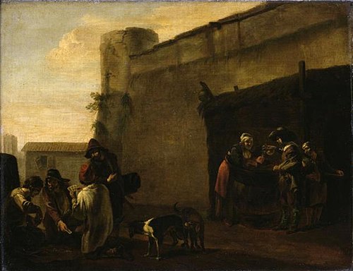 Near the barrel under the enclosure, 1639, Pieter van Laer