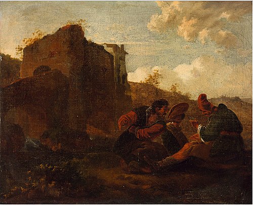 Vagabonds Playing Card in a Landscape, , Pieter van Laer