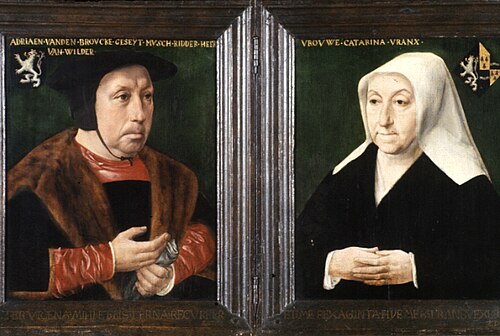 VERVALLEN Dubbelportret van Adriaen van de Broucke en Catharina Vranx,, 1525, Jan Mostaert