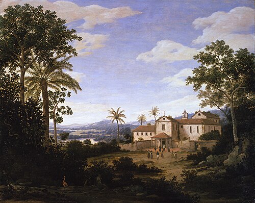 Brazilian landscape with the Igarassu Franciscan Monastery, 1663, Frans Post