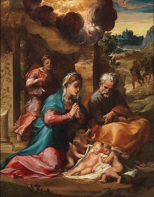 Nativity with Annunciation to the Shepherds, , Michelangelo Anselmi