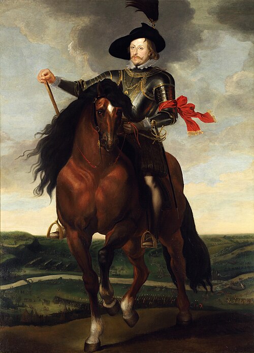 Portrait équestre du prince Ladislas Vasa avec la bataille de Khotin en arrière-plan., 1626, Pieter Claesz Soutman